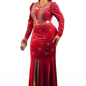 African Women Fashion Gold Velvet Luxury Maxi Dress