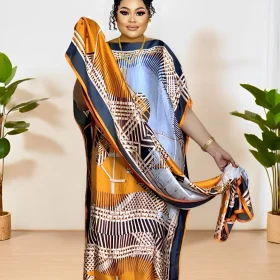 Stunning Africa Patterned Kaftan Dress for Women's Plus Size Ramadan Clothing