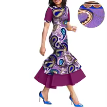 Slim Ankara Short Sleeves Mid-Calf Length Party Dress