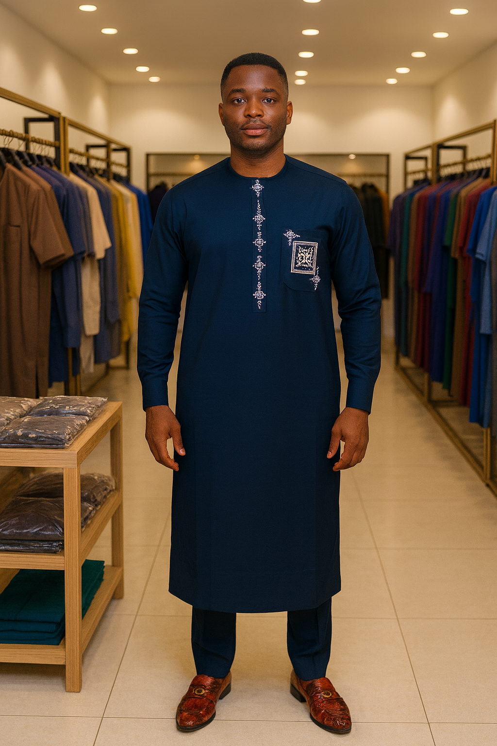Men African Senator Style 2 Piece Kaftan Outfit With Embroidery 
