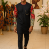 Men’s African Traditional Kaftan Set – African Senator Outfit With Vintage Print Sleeves & Matching Pants