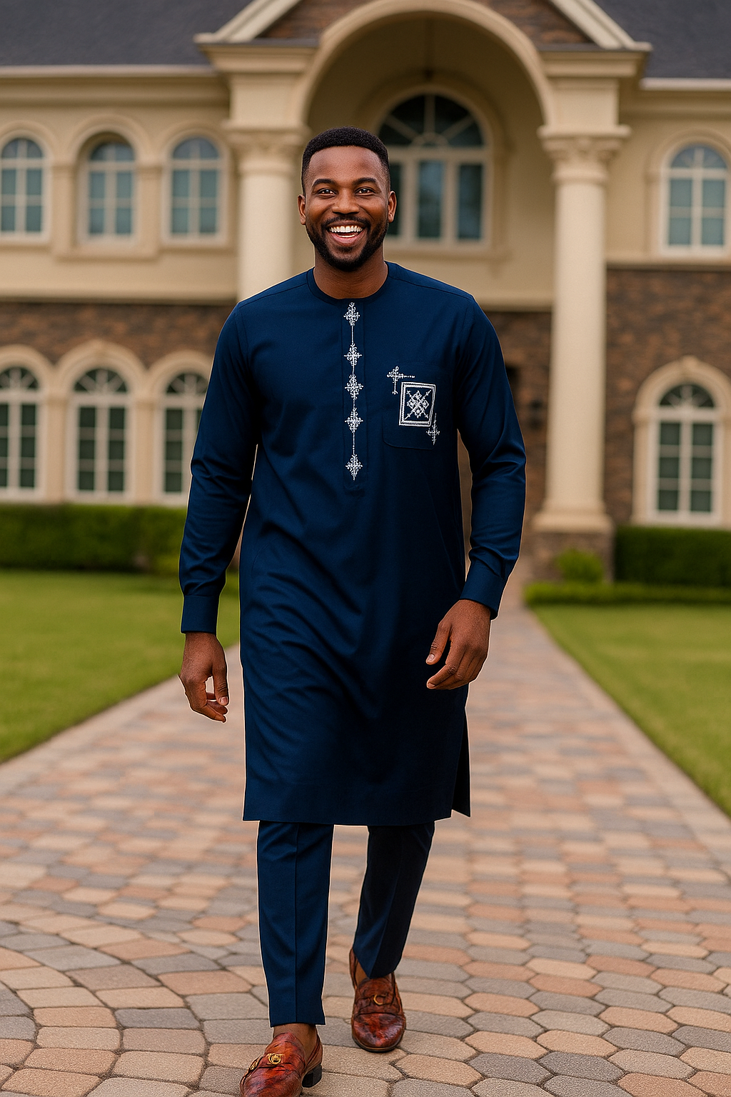 Men African Senator-Style | 2-Piece Kaftan Outfit with Embroidery | Traditional Nigerian Attire | Wedding | Groomsmen - Image 5