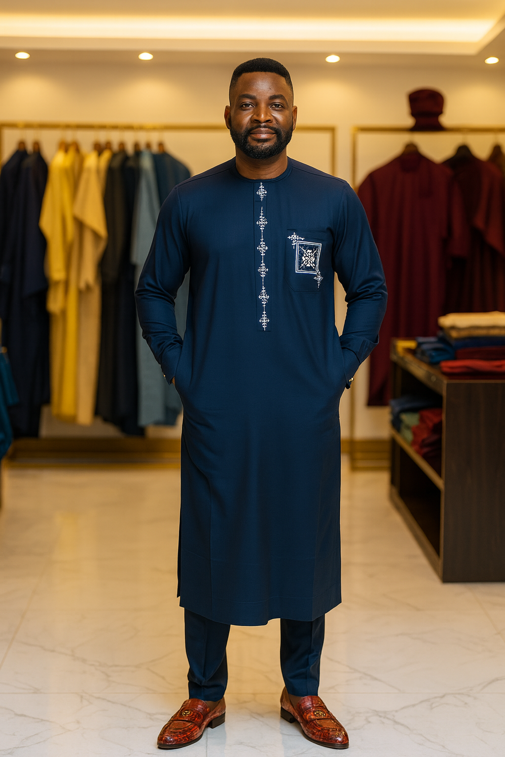 Men African Senator-Style | 2-Piece Kaftan Outfit with Embroidery | Traditional Nigerian Attire | Wedding | Groomsmen - Image 3