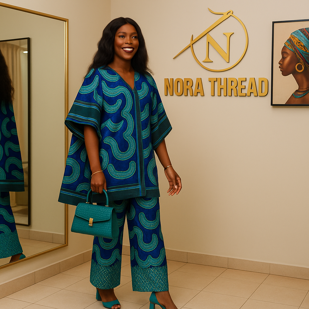 Royal Blue Ankara Kaftan Trousers Set: African Print Two-Piece Outfit - Image 5