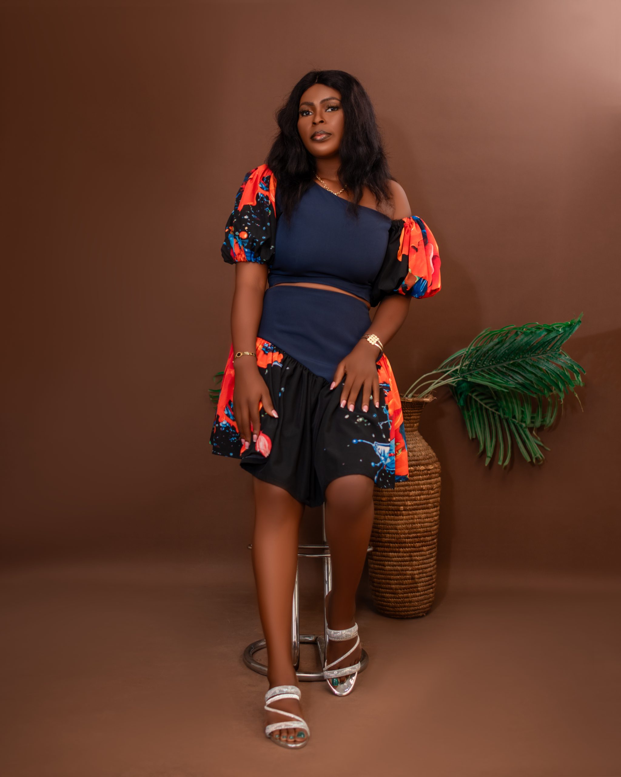 Ankara 2-Piece Dress, Skirt and Blouse Outfit, One-Shoulder Top & Asymmetrical Skirt - Image 3