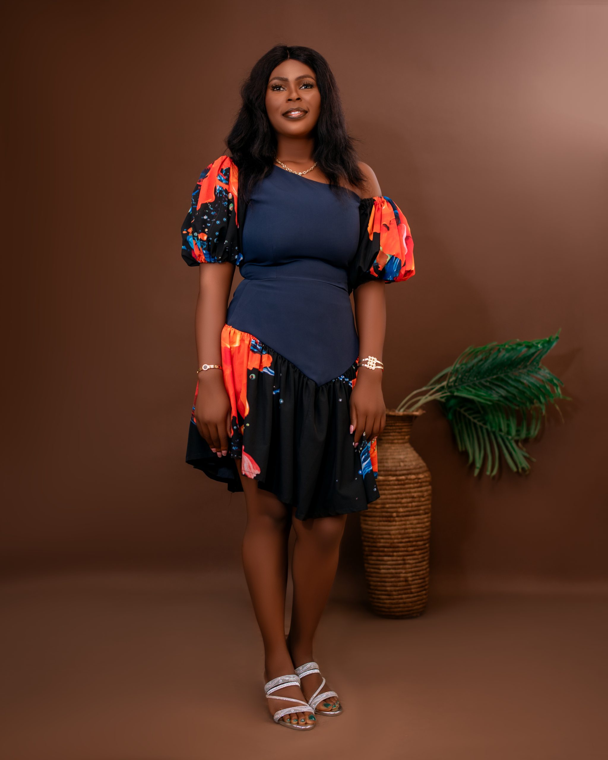 Ankara 2-Piece Dress, Skirt and Blouse Outfit, One-Shoulder Top & Asymmetrical Skirt - Image 4