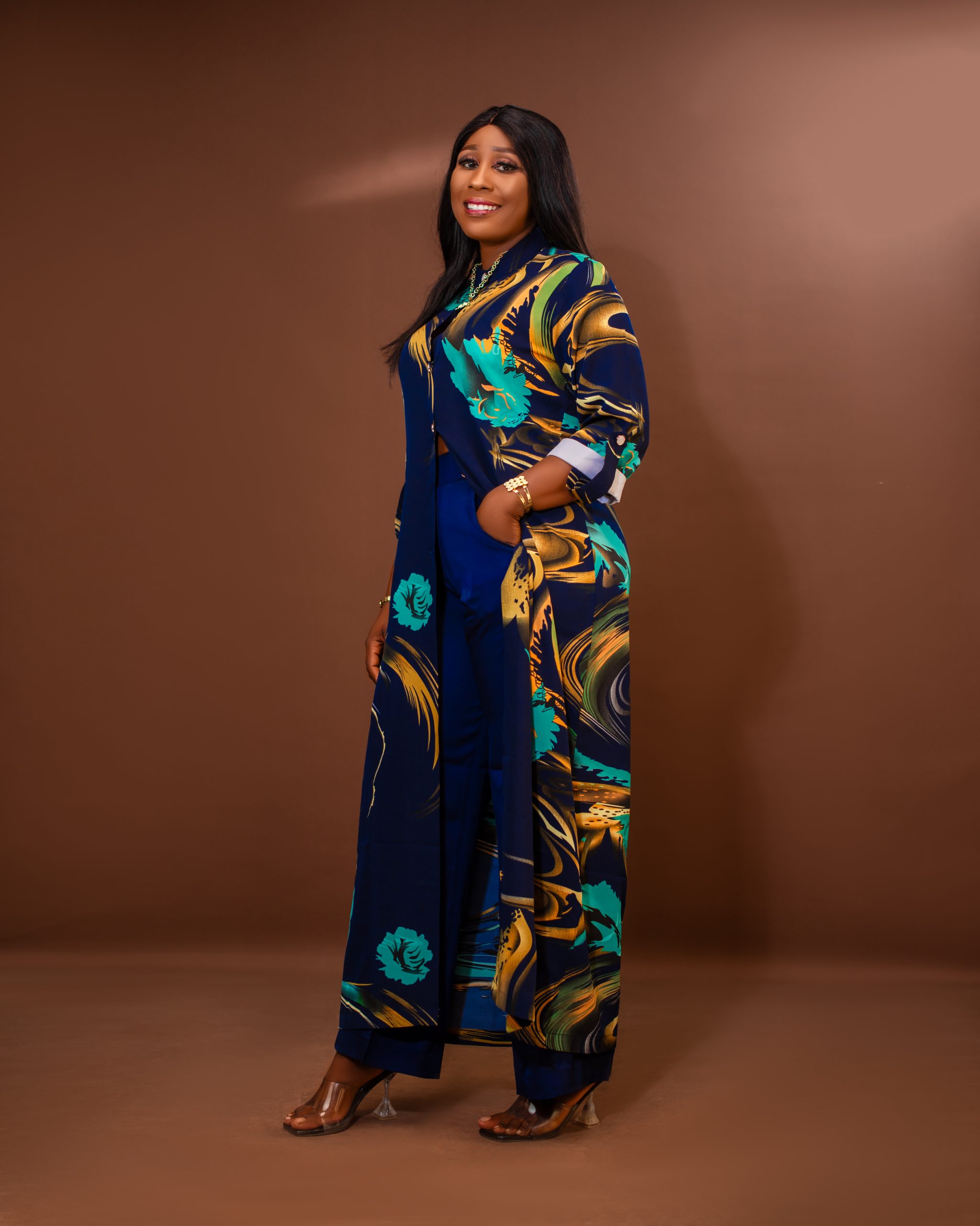 African Print 2 Piece Set for Women | Long Jacket and Wide Leg Pants | Mandarin collar neckline with button-down front | Ankara Inspired Dress